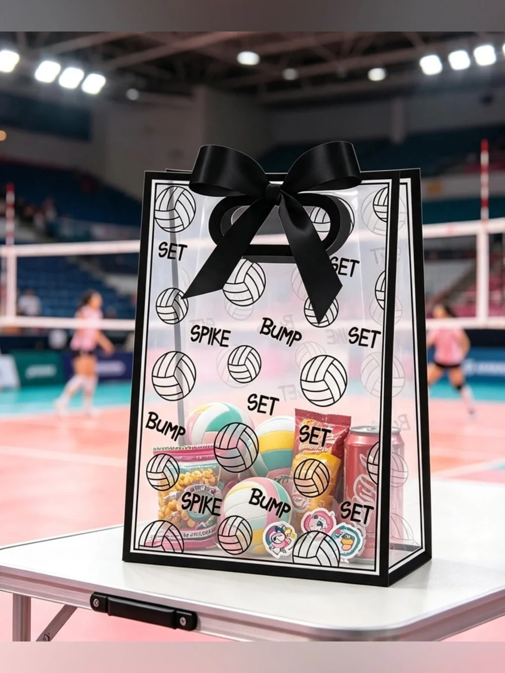 Volleyball Clear Goodie Bags with Black Ribbons